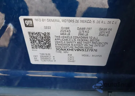 2022 Chevrolet Equinox Fwd Ls from USA, damaged, VIN 3GNAXHEV8NS127976